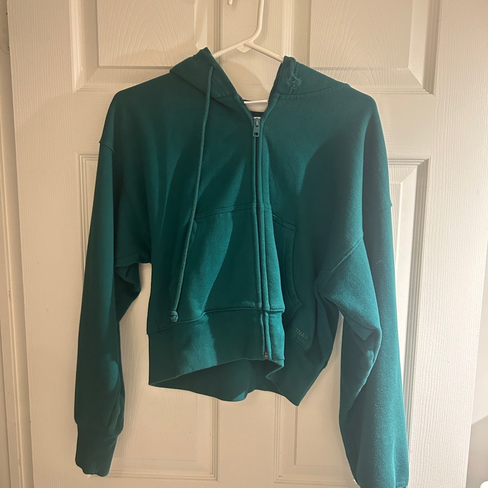 TNA Teal Cropped Zip-Up Hoodie